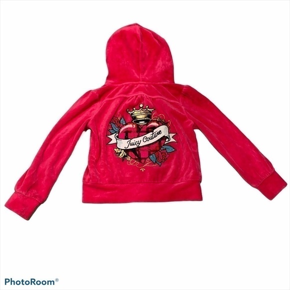 JUICY COUTURE Pink Velour Girls Hoodie size XS 4/5 Y2K - Picture 2 of 5